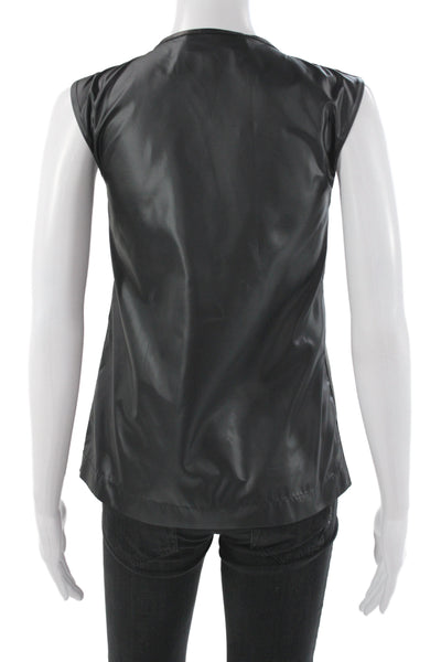 Derek Lam Women Black Leather Lace Up Sleeveless Tunic Round Neck Size S