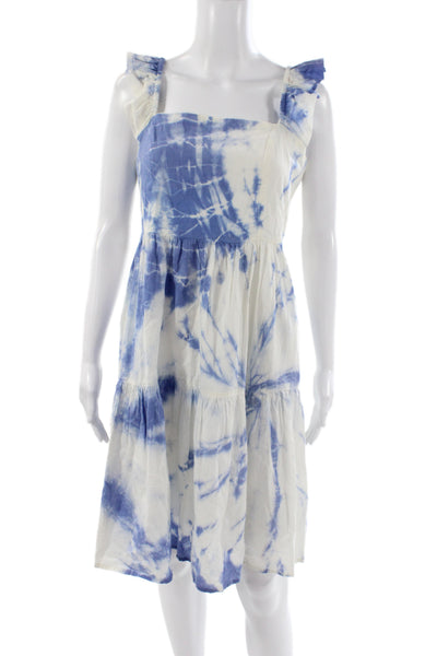 NIBI-MTK Womens Sundress Blue 100% Cotton Square Neck Sleeveless Mini Size L