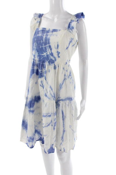 NIBI-MTK Womens Sundress Blue 100% Cotton Square Neck Sleeveless Mini Size L