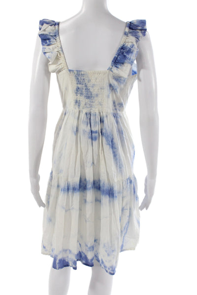 NIBI-MTK Womens Sundress Blue 100% Cotton Square Neck Sleeveless Mini Size L