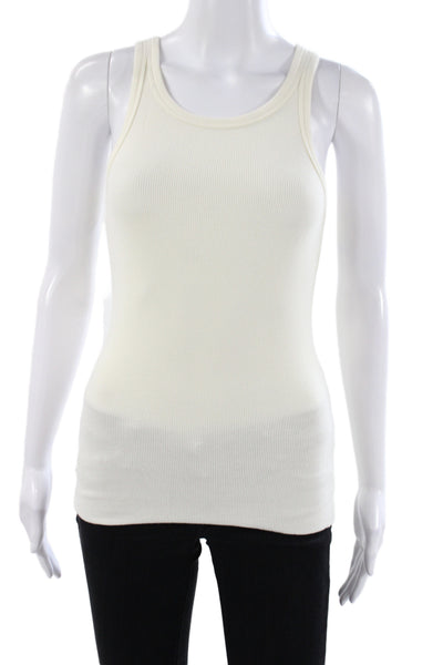 Eterne Women Basic Ivory Scoop Neck Sleeveless Tank Cotton Blend Size M