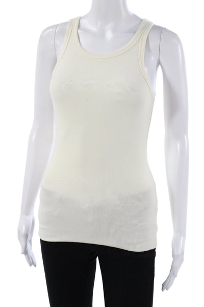 Eterne Women Basic Ivory Scoop Neck Sleeveless Tank Cotton Blend Size M