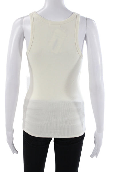 Eterne Women Basic Ivory Scoop Neck Sleeveless Tank Cotton Blend Size M