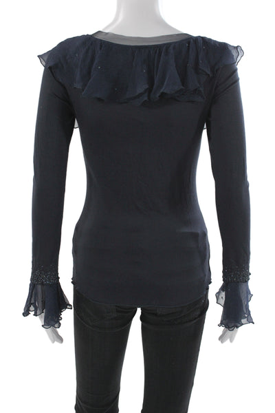 Cordelia Womens Blue Basic Square Neck Long Sleeve Blouse Rayon Size S