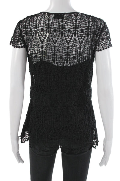 Dana Buchman Women Boho Tunic Blouse Black Short Sleeve Rayon Zip Size 6