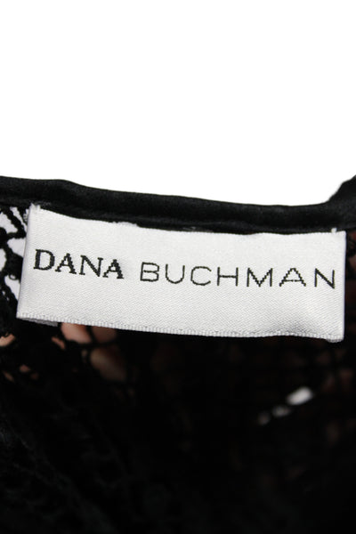 Dana Buchman Women Boho Tunic Blouse Black Short Sleeve Rayon Zip Size 6