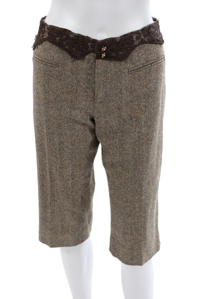 Rebecca Taylor Women Herringbone Wool Capri Pants Brown Size 6