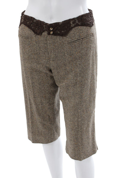 Rebecca Taylor Women Herringbone Wool Capri Pants Brown Size 6