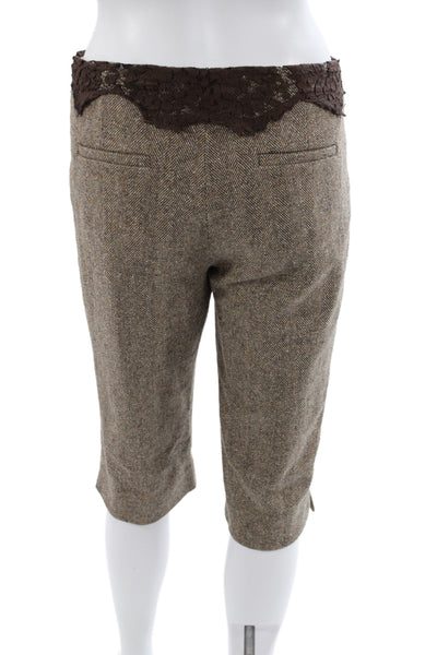 Rebecca Taylor Women Herringbone Wool Capri Pants Brown Size 6