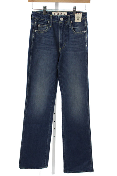 Amo Women Flared Jeans Blue Cotton Mid Rise Size 23