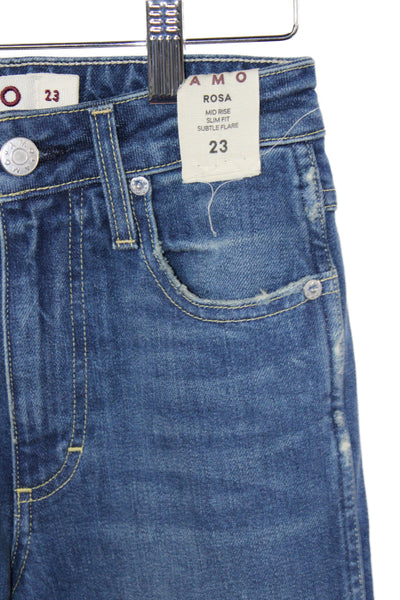 Amo Women Flared Jeans Blue Cotton Mid Rise Size 23
