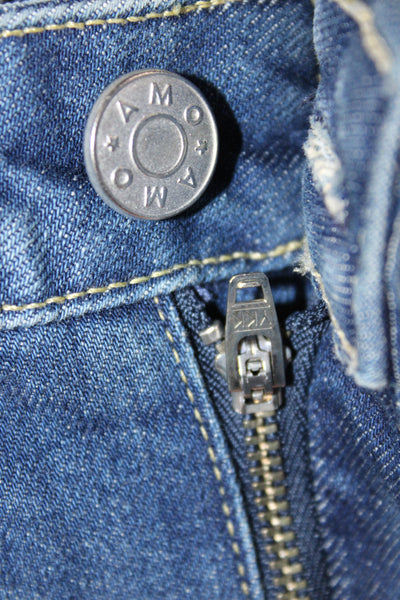 Amo Women Flared Jeans Blue Cotton Mid Rise Size 23