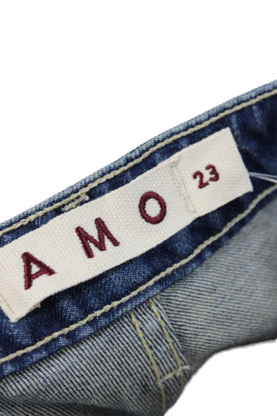 Amo Women Flared Jeans Blue Cotton Mid Rise Size 23
