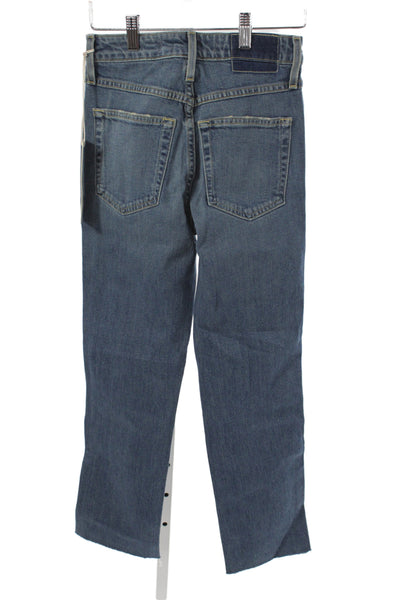 Amo Women Cropped Blue Mid-Rise Cotton Jeans Size 24