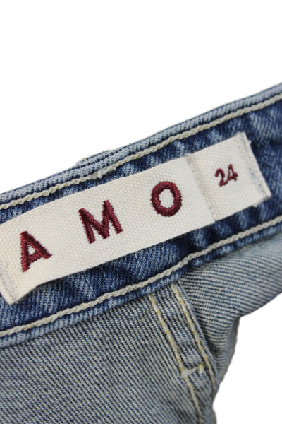 Amo Women Cropped Blue Mid-Rise Cotton Jeans Size 24