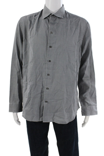 Armani Collezioni Mens Cotton Collared Button Up Top Gray Size XL
