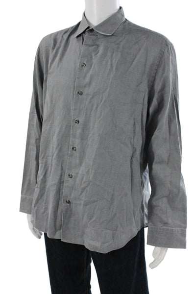Armani Collezioni Mens Cotton Collared Button Up Top Gray Size XL