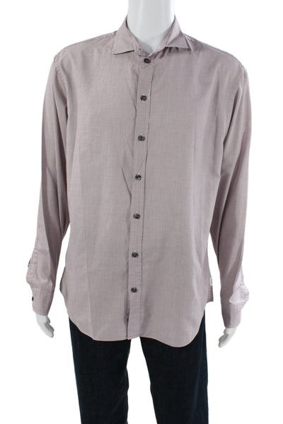 Armani Collezioni Mens Cotton Striped Collared Button Up Top Red Size XL