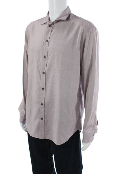 Armani Collezioni Mens Cotton Striped Collared Button Up Top Red Size XL