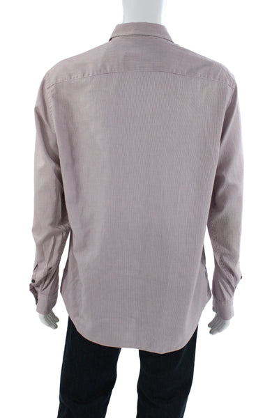 Armani Collezioni Mens Cotton Striped Collared Button Up Top Red Size XL