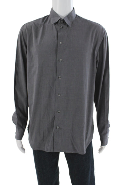 Armani Collezioni Mens Cotton Collared Button Up Top Gray Size XL