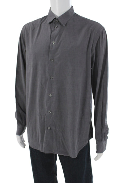 Armani Collezioni Mens Cotton Collared Button Up Top Gray Size XL