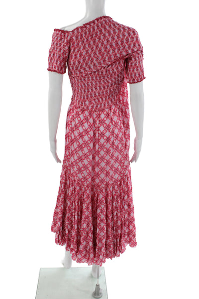 Poupette St Barth Women Maxi Floral Off Shoulder Dress Pink Short Sleeve Size S