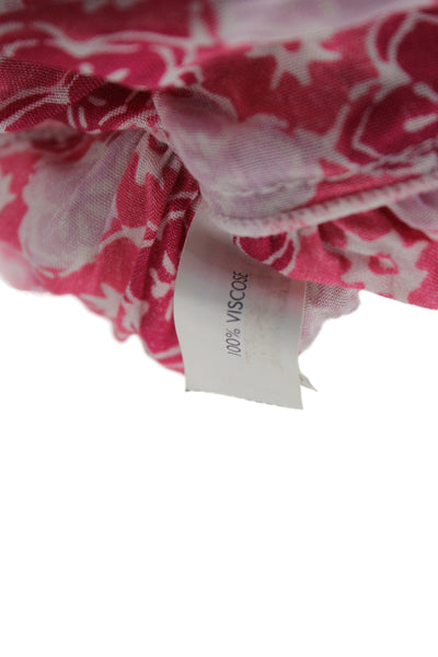 Poupette St Barth Women Maxi Floral Off Shoulder Dress Pink Short Sleeve Size S
