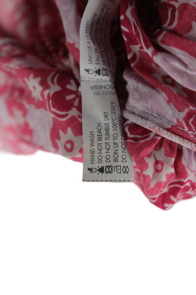 Poupette St Barth Women Maxi Floral Off Shoulder Dress Pink Short Sleeve Size S