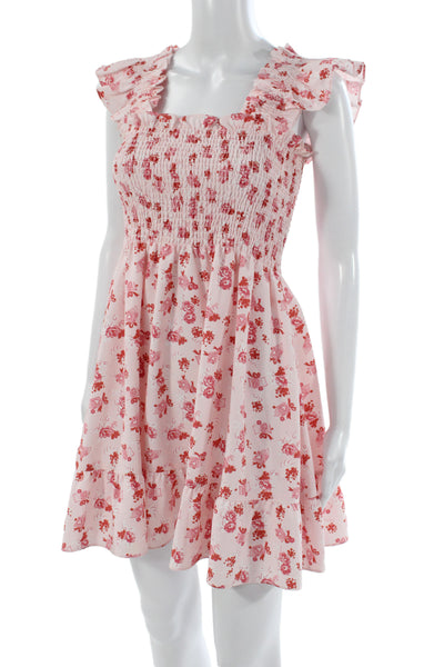 Hill House Womens Pink Floral Mini Dress Square Neck Sleeveless Size XS