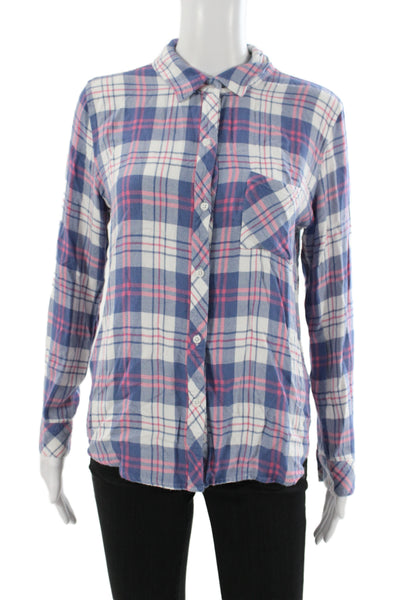 Rails Women Collared Plaid Rayon Long Sleeve Button-Up Blue Size M