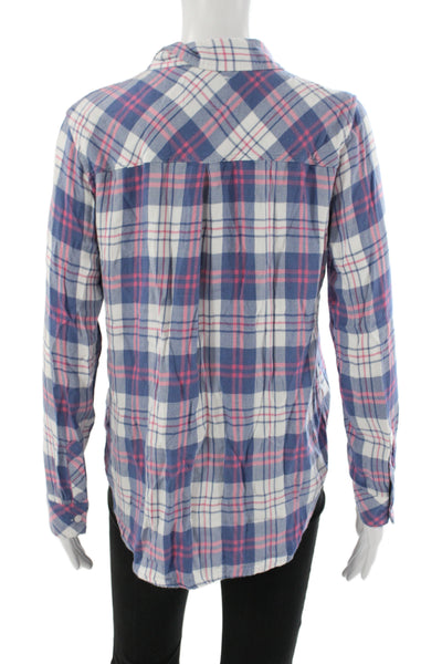 Rails Women Collared Plaid Rayon Long Sleeve Button-Up Blue Size M
