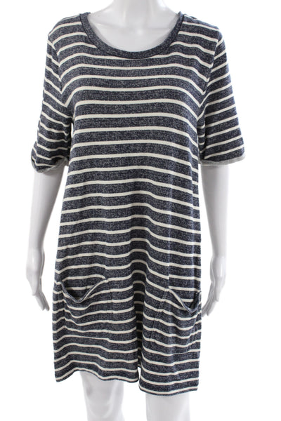 French Connection Women Blue Striped T Shirt Dress Short Sleeve Cotton Size 10
