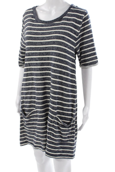 French Connection Women Blue Striped T Shirt Dress Short Sleeve Cotton Size 10
