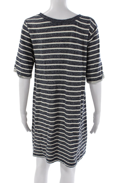 French Connection Women Blue Striped T Shirt Dress Short Sleeve Cotton Size 10
