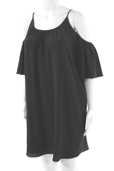 French Connection Women Short Sleeve Scoop Neck Black Shift Dress Size S