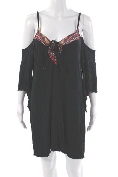 Becca by Rebecca Virtue Women Black Shift Coverup Short Sleeve Size 0X