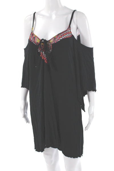 Becca by Rebecca Virtue Women Black Shift Coverup Short Sleeve Size 0X