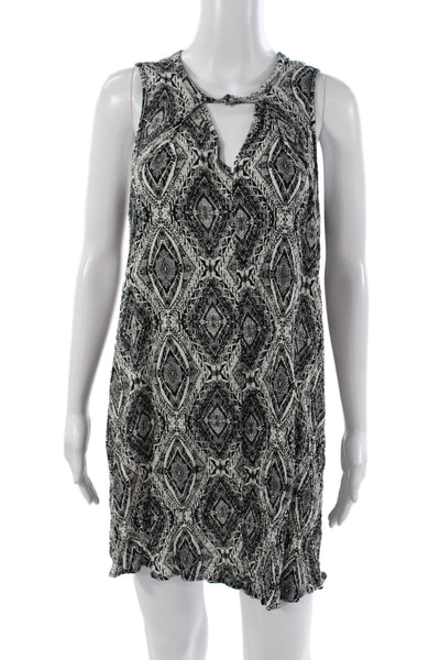 Vintage Havana Women Black Argyle V-Neck Shift Dress Sleeveless Rayon Size M
