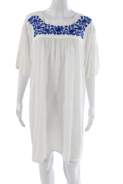 Leallo Women Shift Dress White Floral Short Sleeve Bohemian Size L