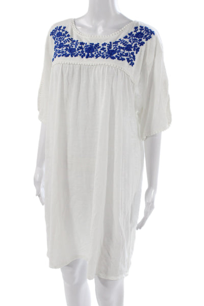 Leallo Women Shift Dress White Floral Short Sleeve Bohemian Size L
