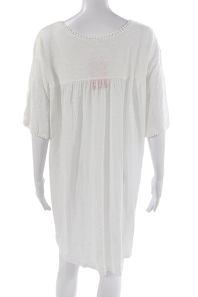 Leallo Women Shift Dress White Floral Short Sleeve Bohemian Size L