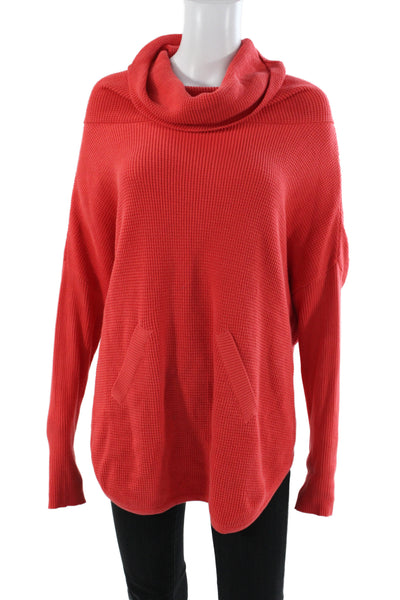 Planet by Lauren G Womens Red Cowl Neck Cotton Pullover Sweater Size One Size