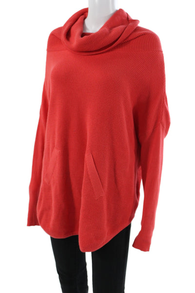 Planet by Lauren G Womens Red Cowl Neck Cotton Pullover Sweater Size One Size