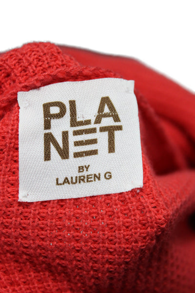 Planet by Lauren G Womens Red Cowl Neck Cotton Pullover Sweater Size One Size
