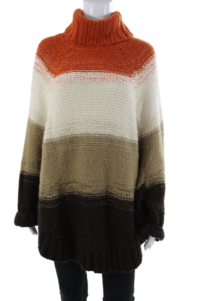 Michael Michael Kors Women Brown Striped Turtleneck Pullover Sweater Size L