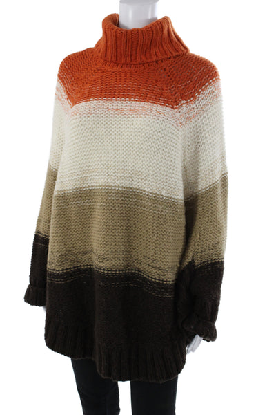 Michael Michael Kors Women Brown Striped Turtleneck Pullover Sweater Size L