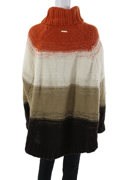 Michael Michael Kors Women Brown Striped Turtleneck Pullover Sweater Size L