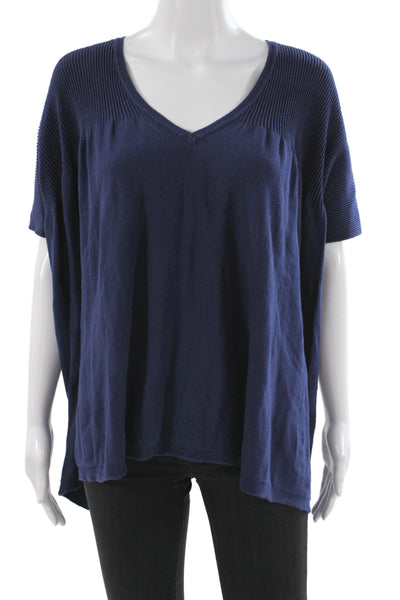Minnie Rose Women Tunic V-Neck Cotton Short Sleeve Blue Size M