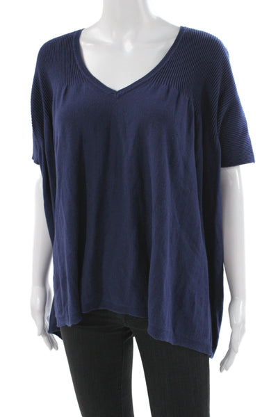 Minnie Rose Women Tunic V-Neck Cotton Short Sleeve Blue Size M